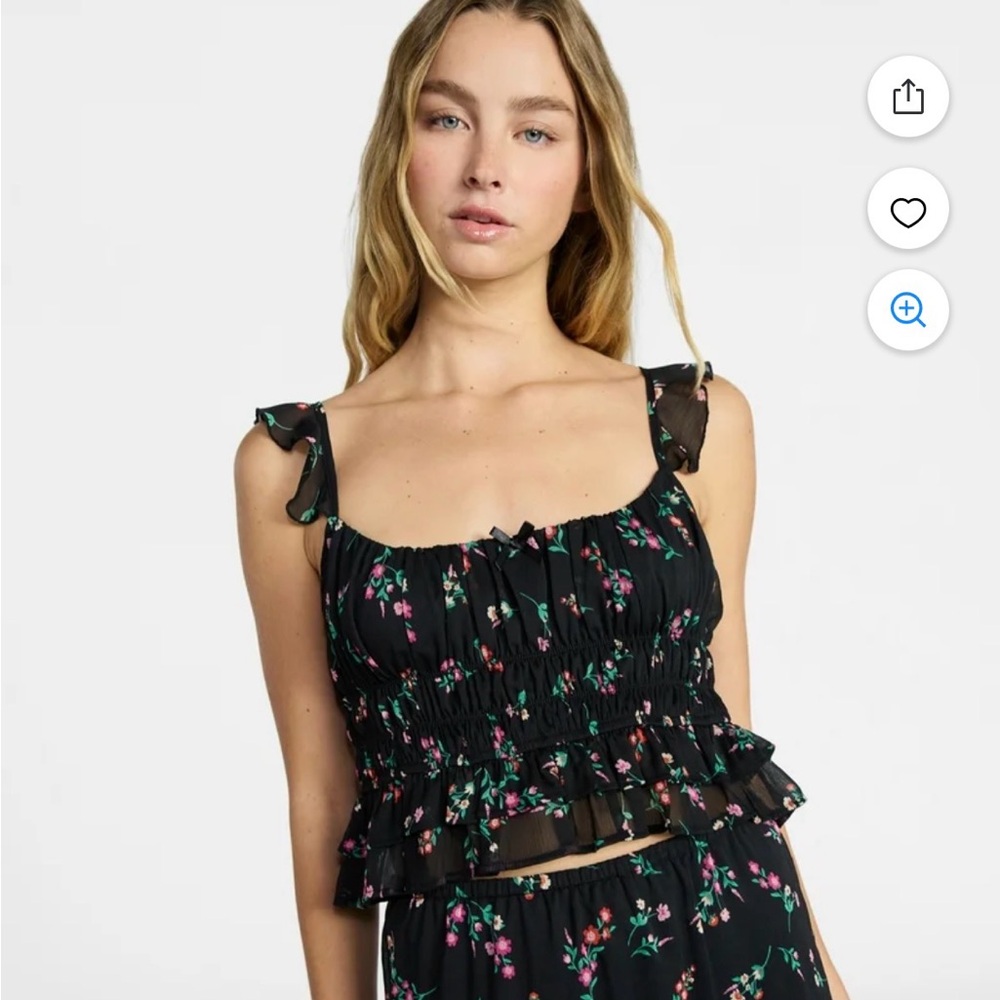 No Boundaries Floral Ruffle Tie-Strap Crop Top - Black